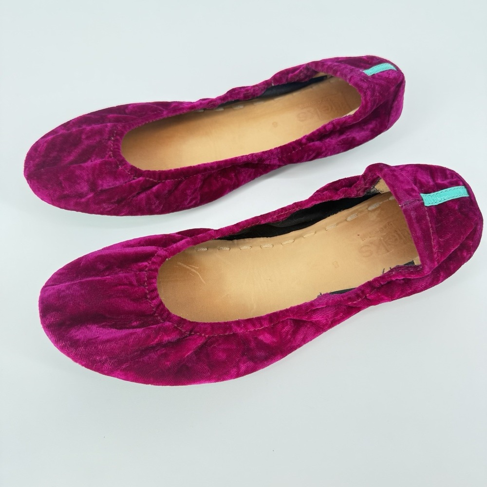 Tieks Tyrian Magenta Crushed Velvet Ballet Flats Limited Edition Size 8 Pink